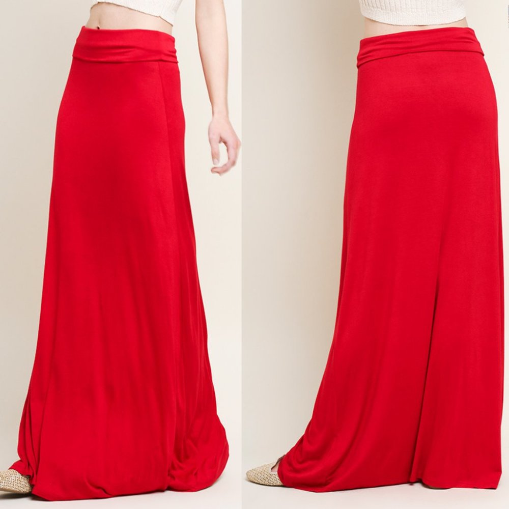 Red Fold Over Waist Maxi Skirt {Umgee} - Picture 1 of 5